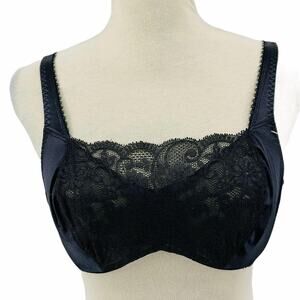 Vintage Bali #3356 Black Lace Top Cami Hidden Wire Retro Satin Shiny 34B
